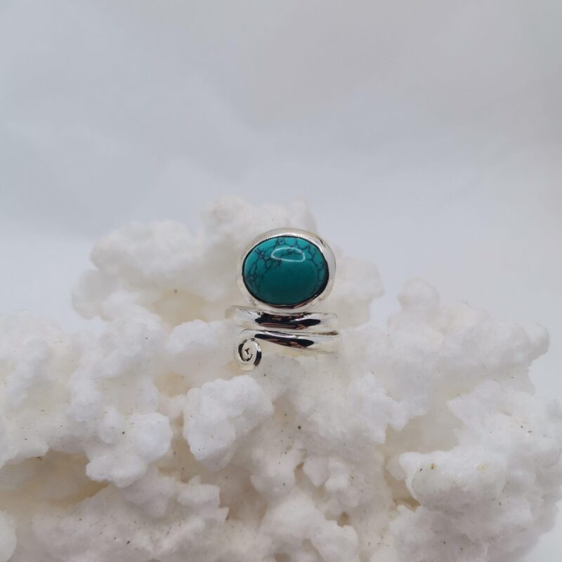 ANILLO PLATA Y TURQUESA OVALADA HORIZONTAL ESPIRAL