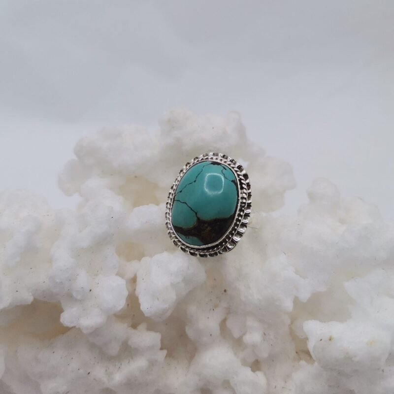 ANILLO PLATA Y TURQUESA OVALADO 2 CM