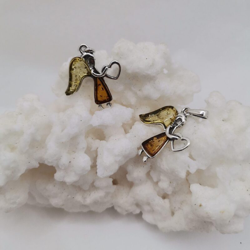 COLGANTE AMBAR PLATA ANGEL CON CORAZON