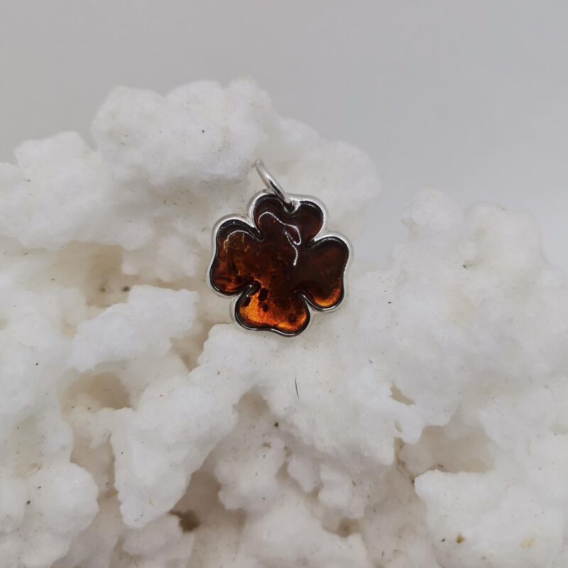 COLGANTE AMBAR PLATA TREBOL
