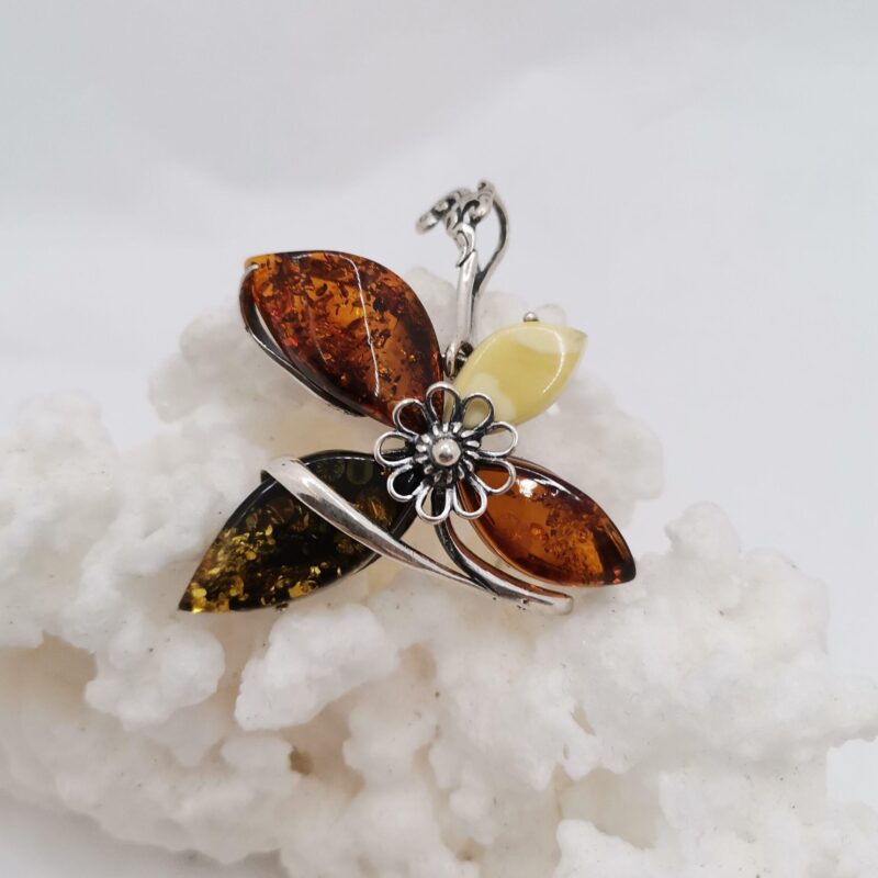 COLGANTE AMBAR Y PLATA FLOR TRICOLOR 190