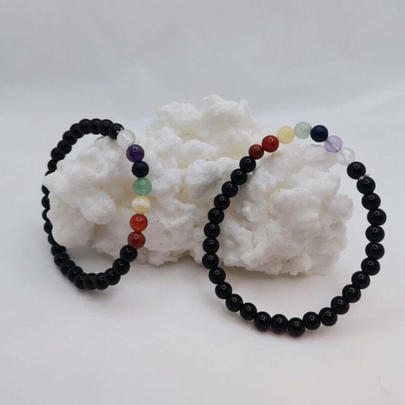 PULSERA MINERAL 6 MM OBSIDIANA Y 7 CHAKRAS