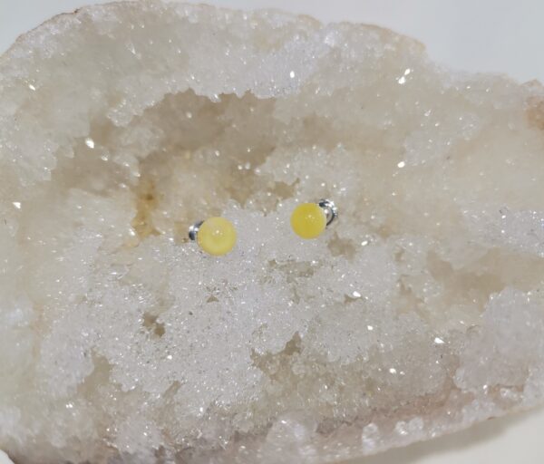 PENDIENTE AMBAR AMARILLO  PLATA ESFERA 5 MM ROSCA