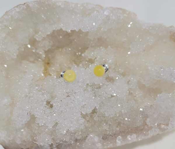 PENDIENTE AMBAR AMARILLO  PLATA ESFERA 5 MM ROSCA