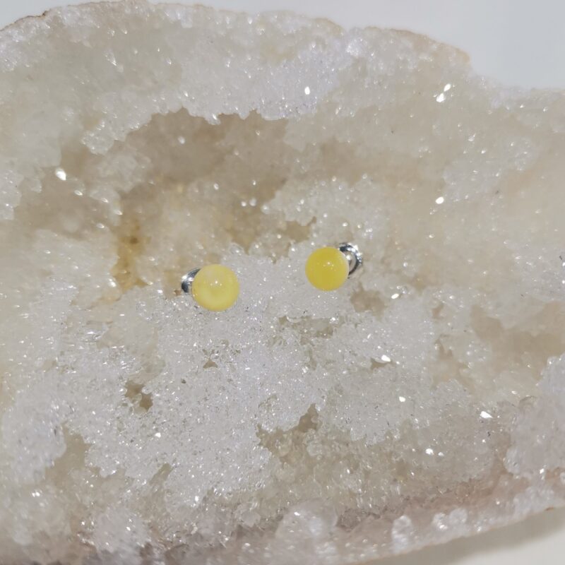PENDIENTE AMBAR AMARILLO  PLATA ESFERA 5 MM ROSCA