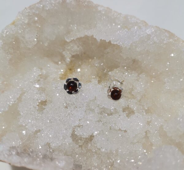 PENDIENTE AMBAR ESFERA 4 MM PLATA ROSCA FLOR