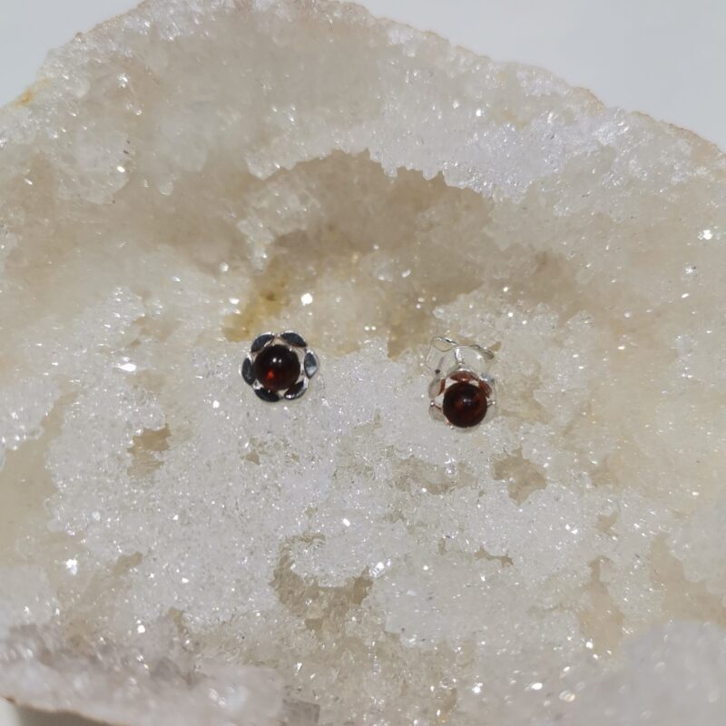 PENDIENTE AMBAR ESFERA 4 MM PLATA ROSCA FLOR