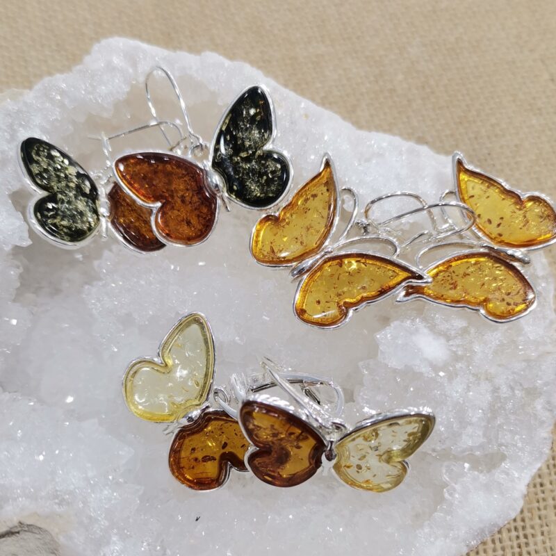 PENDIENTE AMBAR Y PLATA MARIPOSA 65