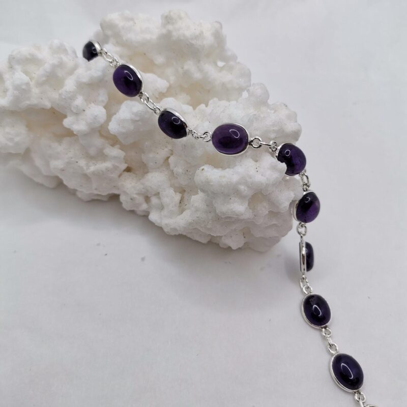 PULSERA PLATA Y AMATISTA OVALADA