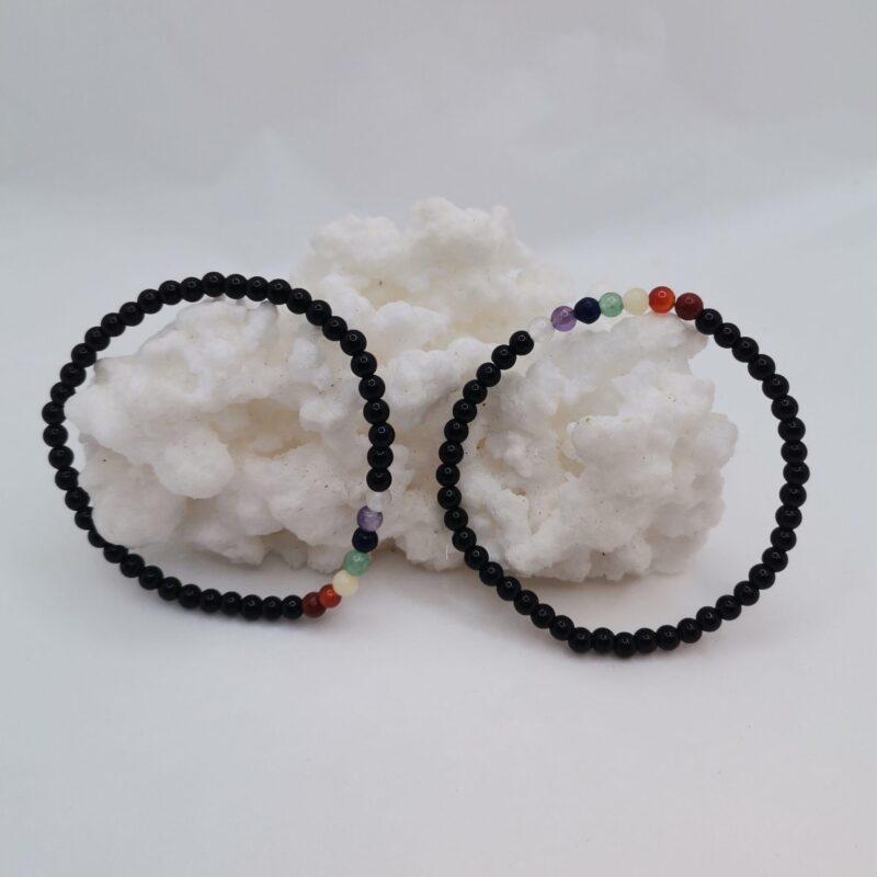 PULSERA MINERAL 4 MM OBSIDIANA Y 7 CHAKRAS