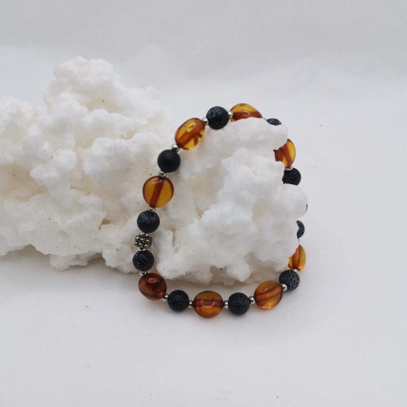 PULSERA MINERAL 6 MM AGATA CONGELADA Y AMBAR