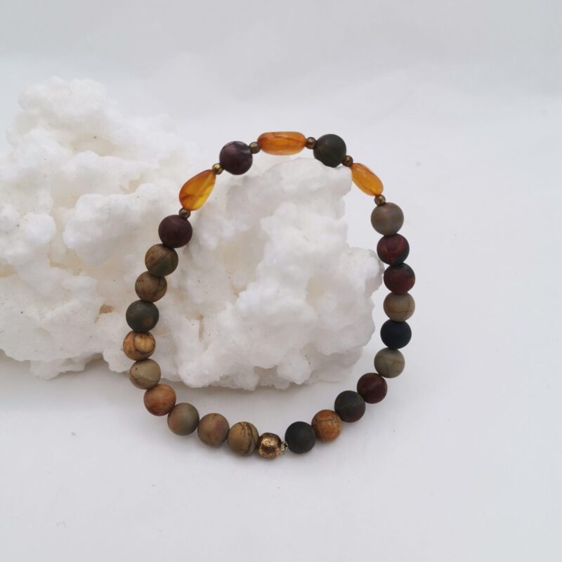 PULSERA MINERAL 6 MM JASPE MADERA Y AMBAR