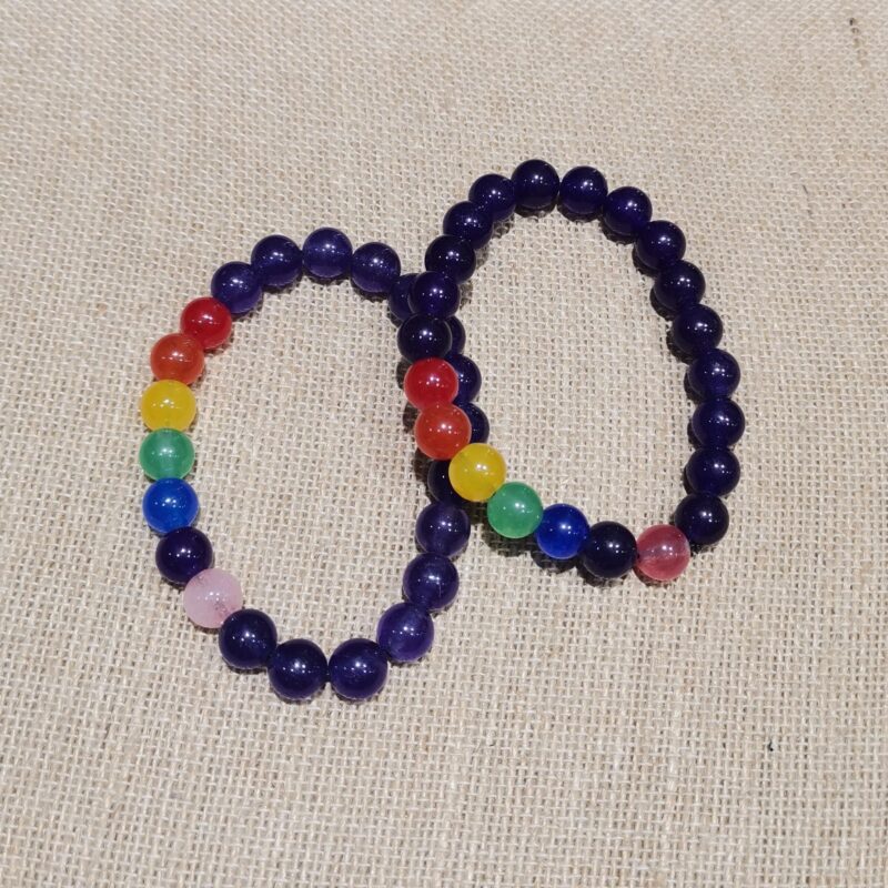 PULSERA MINERAL 8 MM AMATISTA Y 7 CHAKRAS