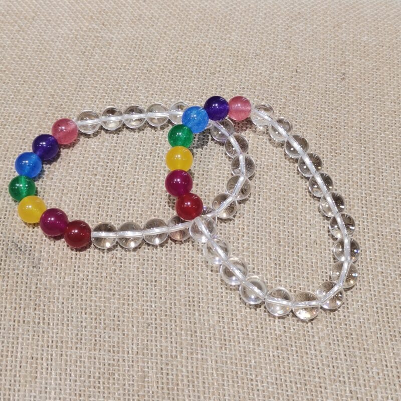 PULSERA MINERAL 8 MM CUARZO BLANCO Y 7 CHAKRAS