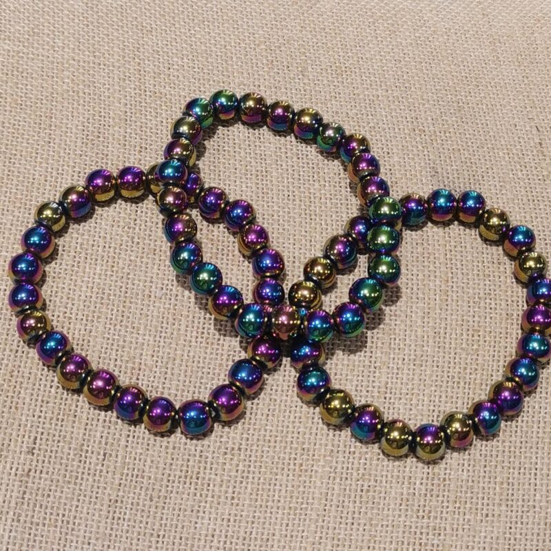 PULSERA MINERAL 8 MM HEMATITE TITANIO ARCOIRIS