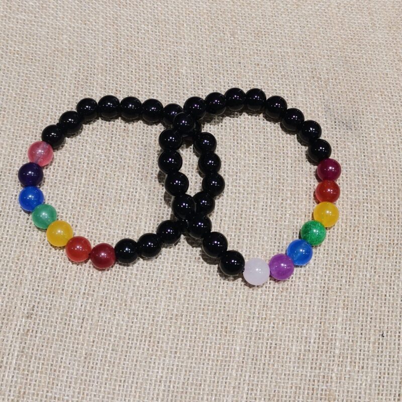 PULSERA MINERAL 8 MM ONIX NEGRO Y 7 CHAKRAS