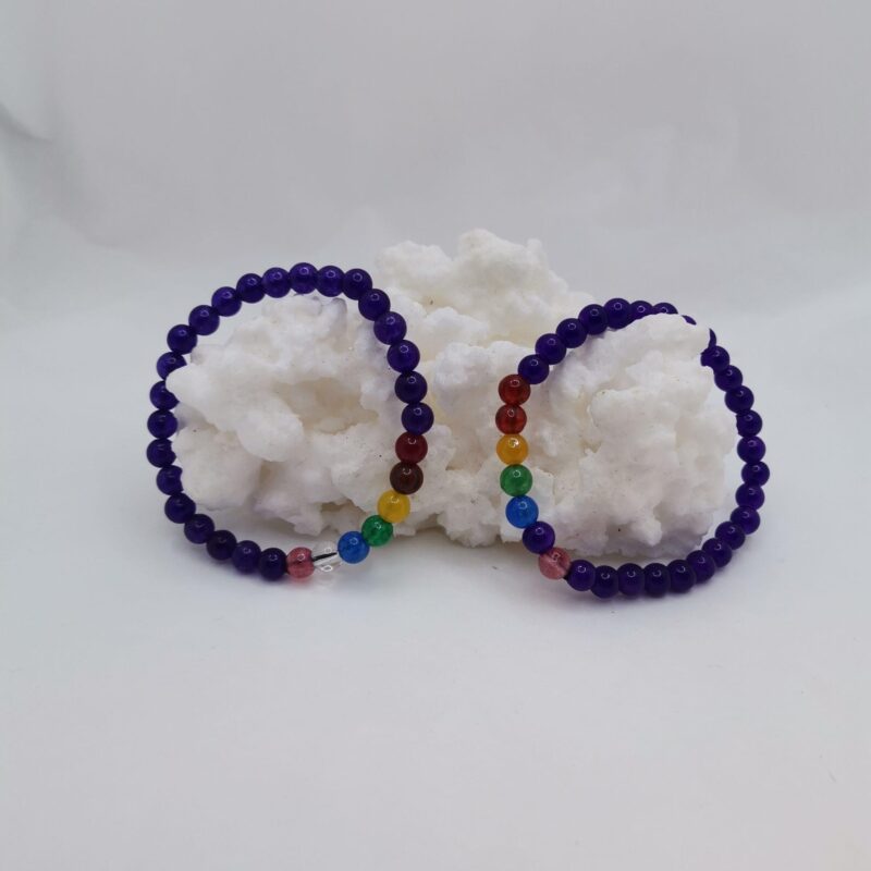 PULSERA MINERAL 6 MM AGATA MORADA Y 7 CHAKRAS