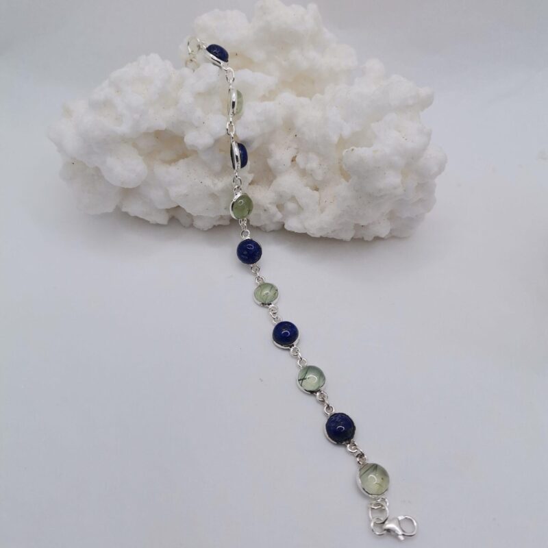 PULSERA PLATA LAPISLAZULI Y CUARZO LIMON RUTILADO REDONDO