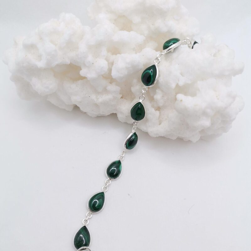 PULSERA PLATA MALAQUITA LAGRIMAS