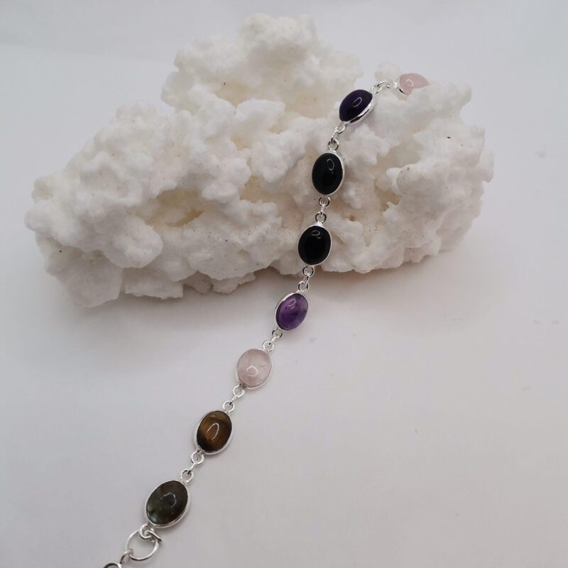 PULSERA PLATA MULTIMINERAL OVALADA