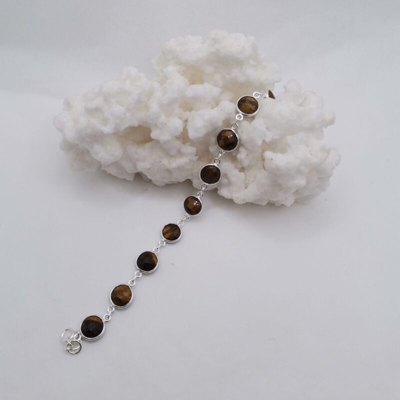 PULSERA PLATA OJO DE TIGRE REDONDO FLATEADO