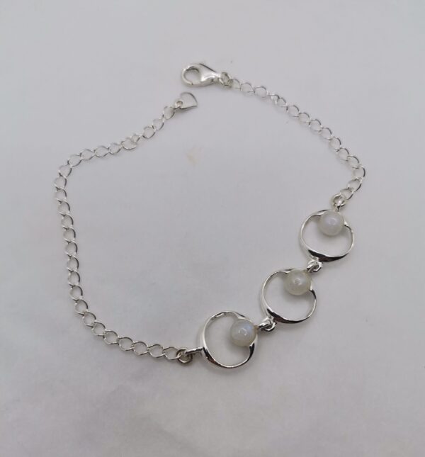 PULSERA PLATA Y PIEDRA LUNA TRES ESFERAS ARO
