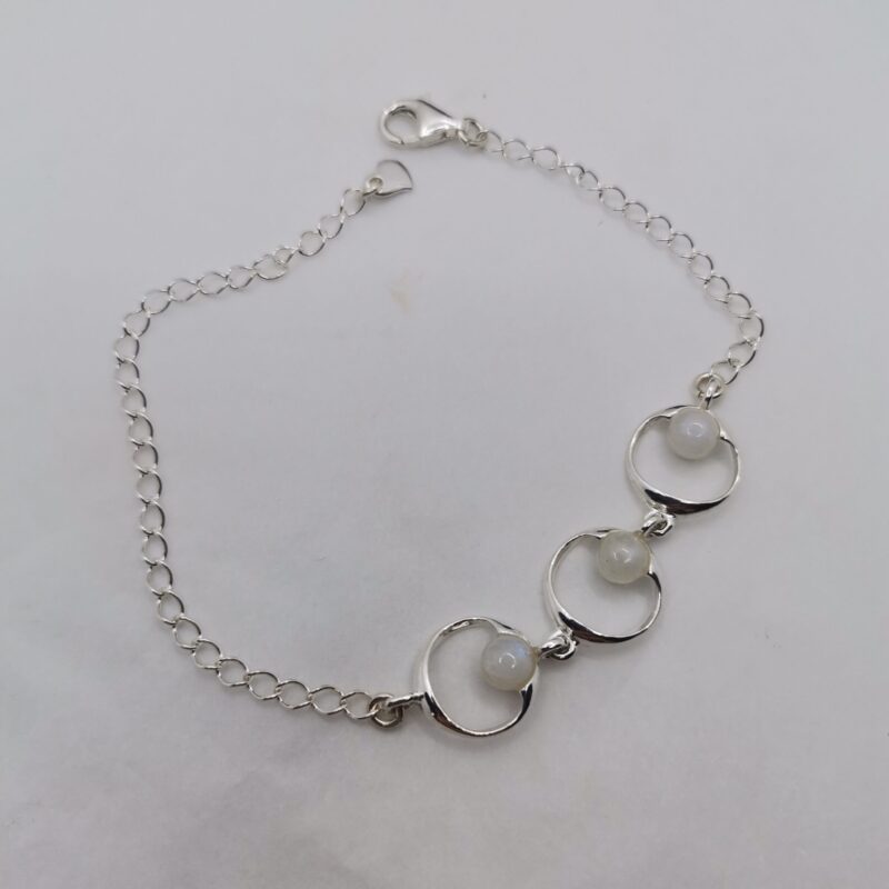 PULSERA PLATA Y PIEDRA LUNA TRES ESFERAS ARO