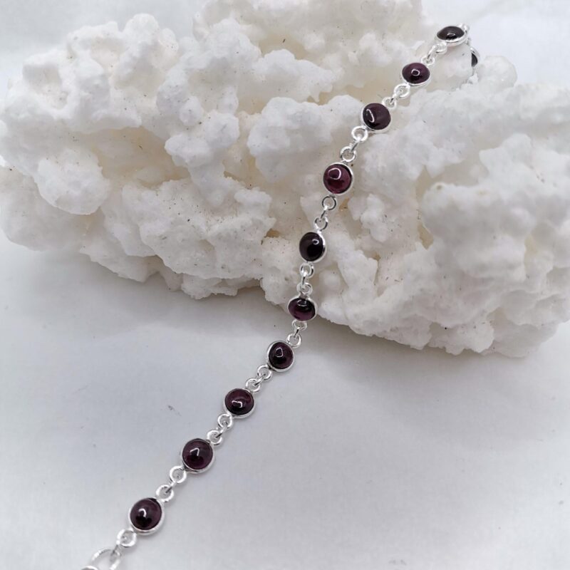 PULSERA PLATA Y GRANATE REDONDA