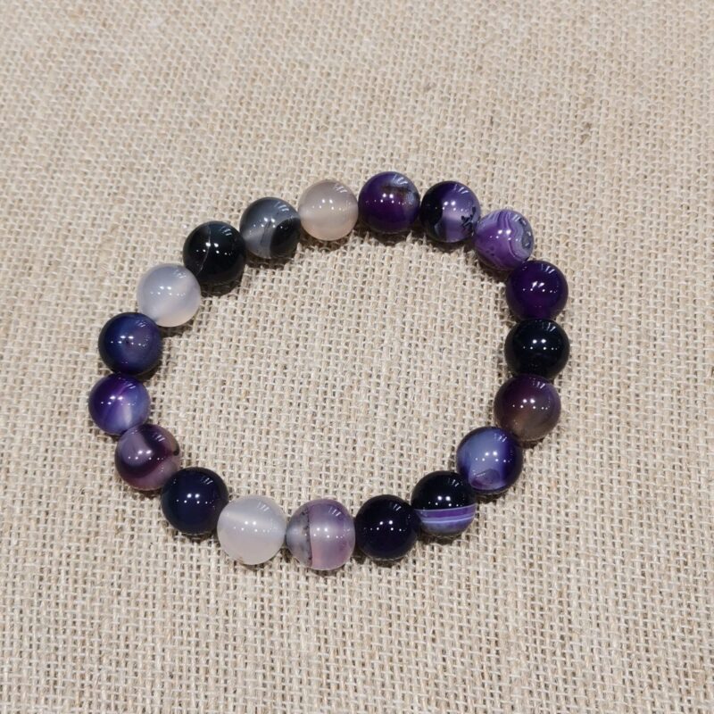 PULSERA MINERAL 8 MM AGATA MORADA