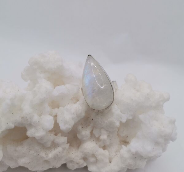 ANILLO PLATA PIEDRA LUNA OVALADA  Y GOTA ADAPTABLE 60 - Imagen 3