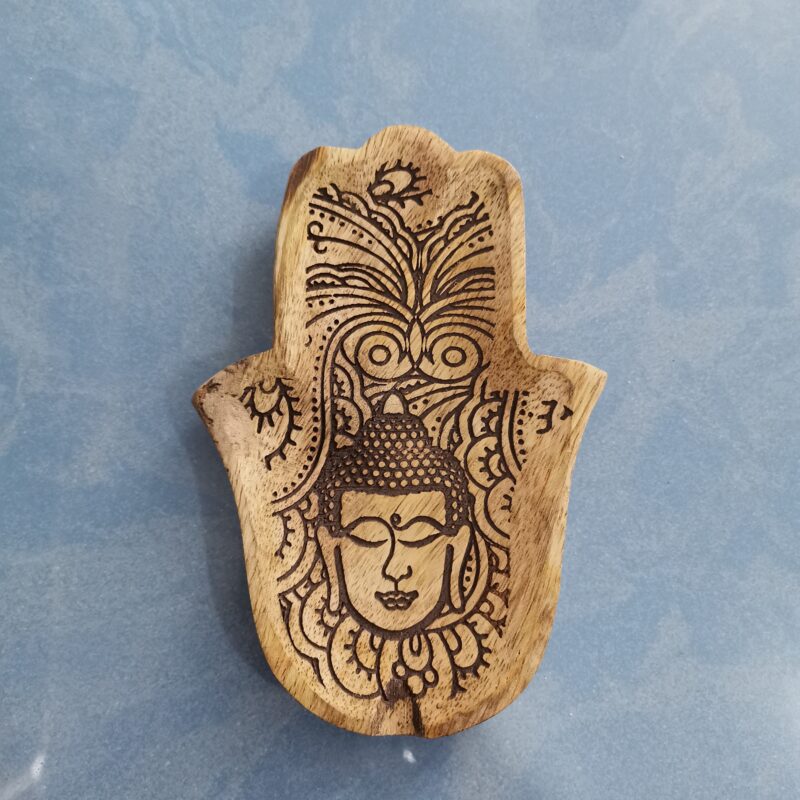 BANDEJA MANO FATIMA BUDHA MADERA