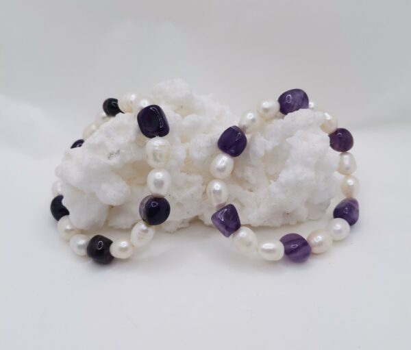 PULSERA PERLA NATURAL Y AMATISTA