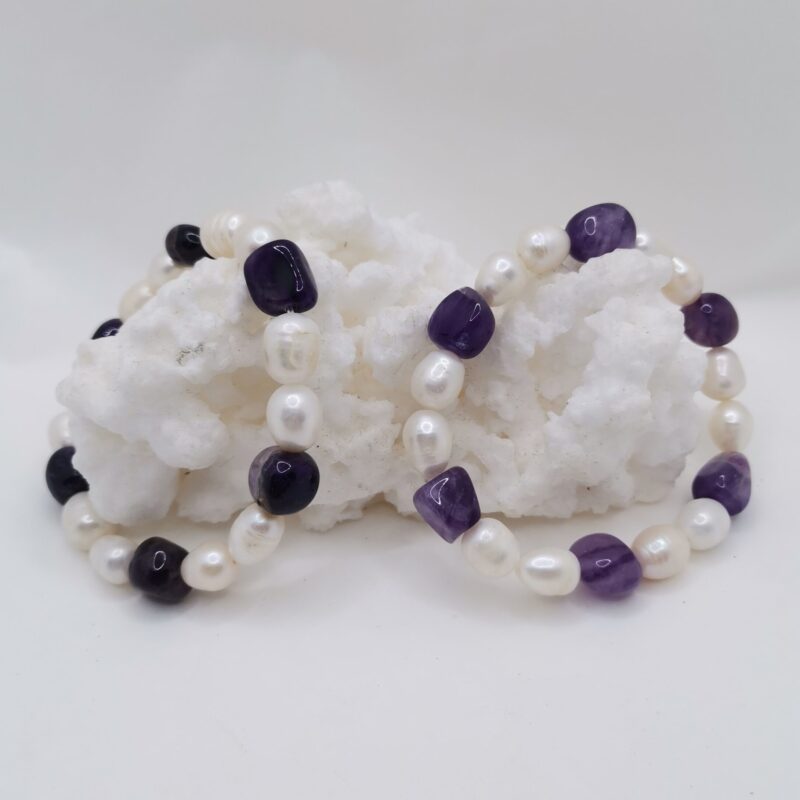 PULSERA PERLA NATURAL Y AMATISTA