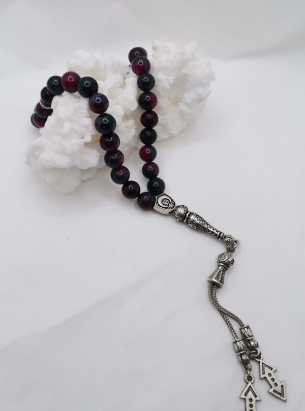 TASBIH ORACION 33 CUENTAS AGATA GRIS Y FUCSIA