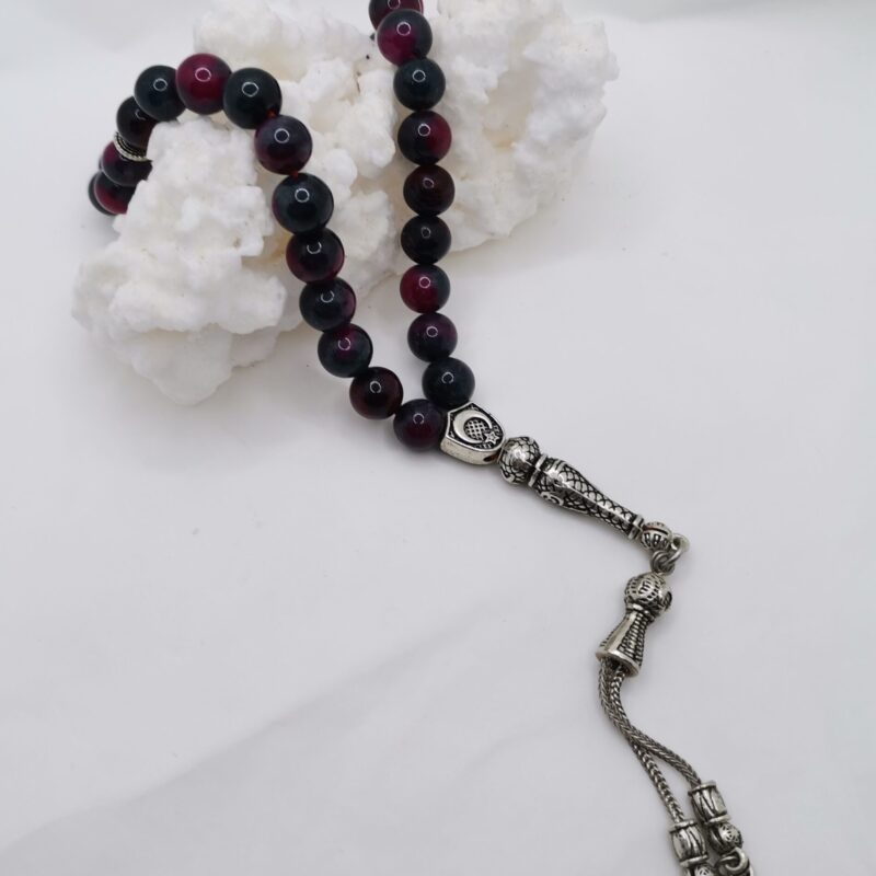 TASBIH ORACION 33 CUENTAS AGATA GRIS Y FUCSIA