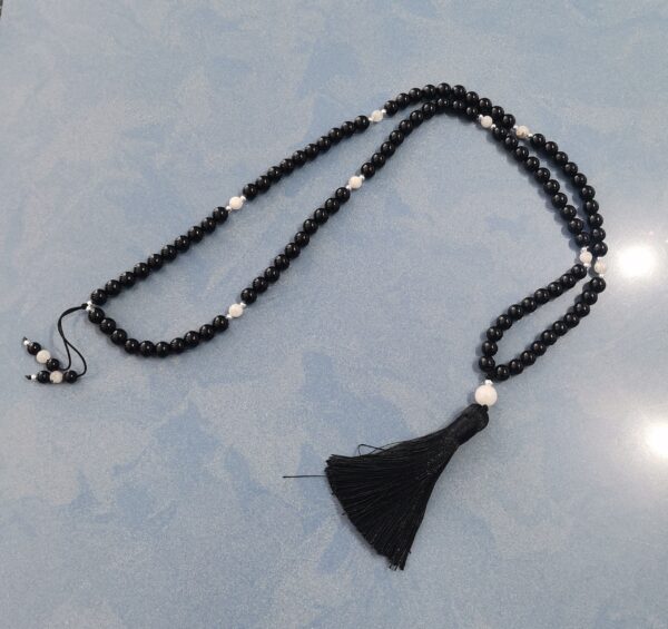 COLLAR JAPA MALA PIEDRA LUNA Y ONIX PLATA