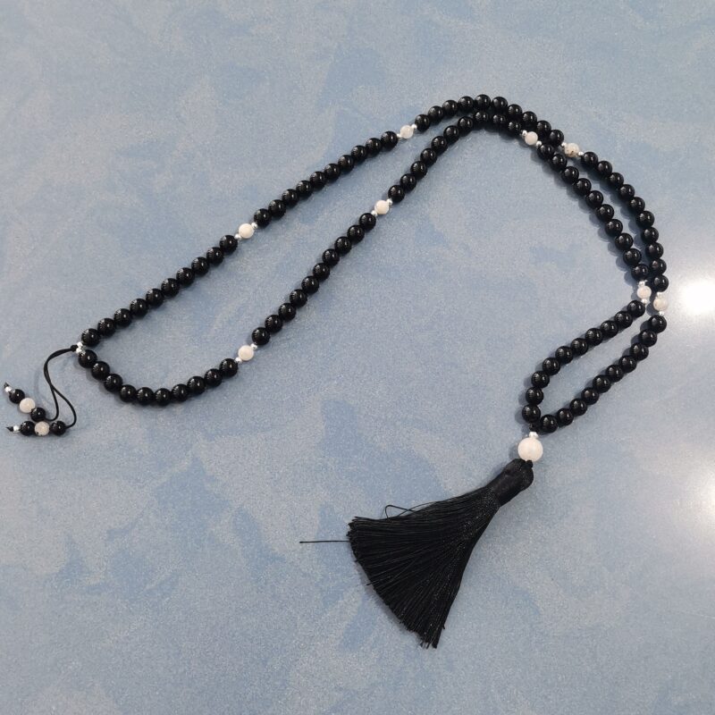 COLLAR JAPA MALA PIEDRA LUNA Y ONIX PLATA