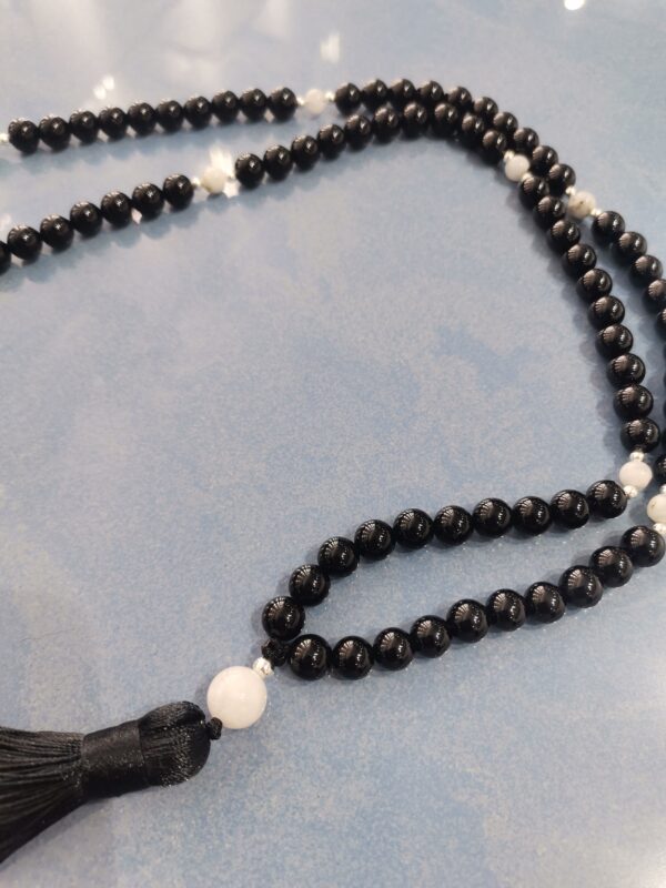 COLLAR JAPA MALA PIEDRA LUNA Y ONIX PLATA - Imagen 2