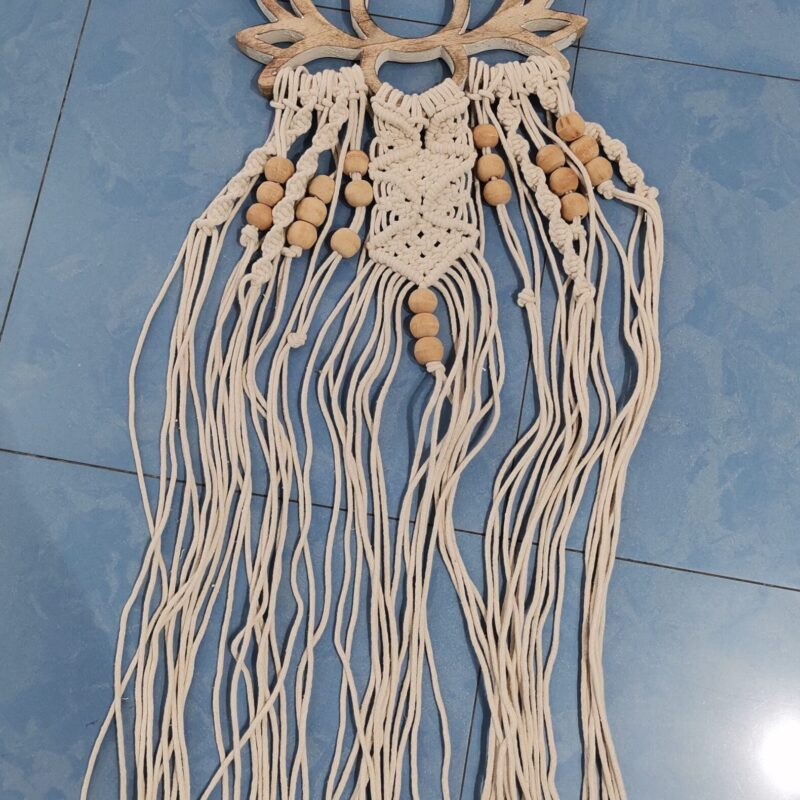 ADORNO PARED ATRAPASUEÑOS FLOR DE LOTO MADERA Y MACRAME