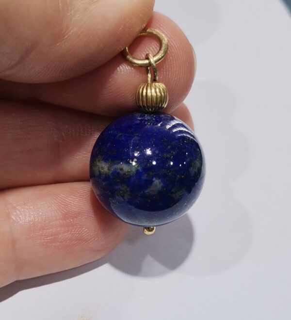 COLGANTE PLATA BAÑO ORO LAPISLAZULI ESFERA - Imagen 2