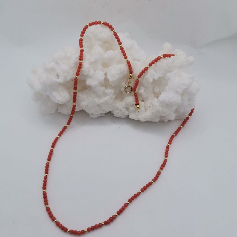COLLAR PLATA BAÑO ORO Y CORAL 2 MM