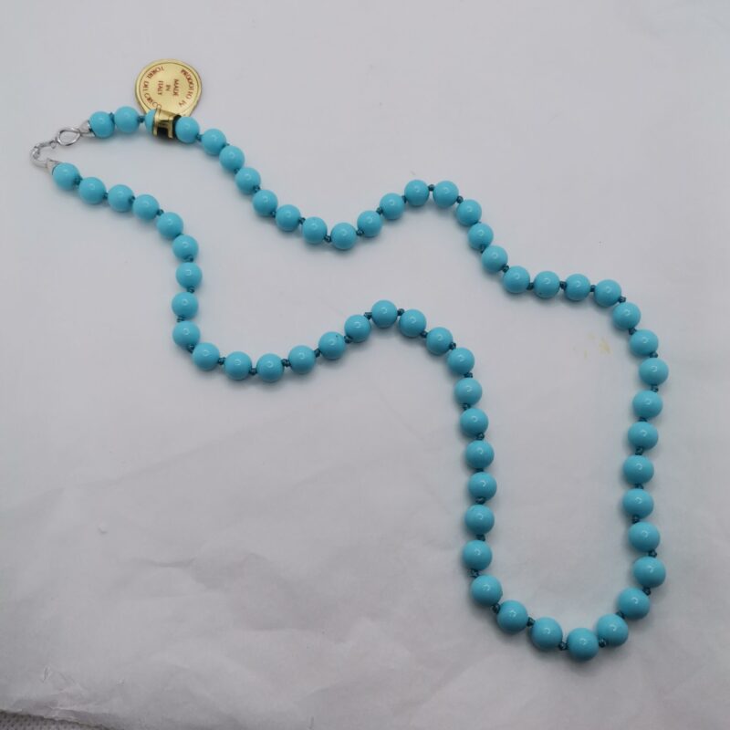 COLLAR TURQUESA BOLA 6 MM PLATA BAÑO ORO