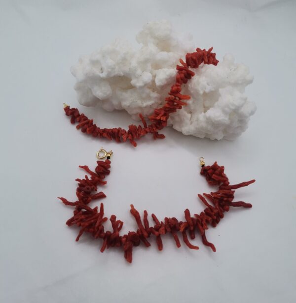 PULSERA CORAL ROJO RAMA PLATA BAÑO ORO