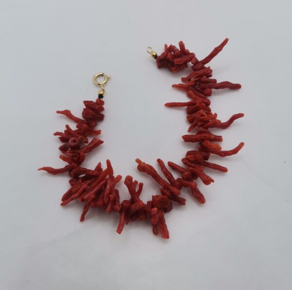 PULSERA CORAL ROJO RAMA PLATA BAÑO ORO - Imagen 2