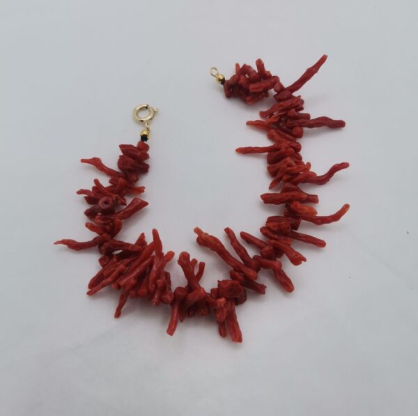 PULSERA CORAL ROJO RAMA PLATA BAÑO ORO - Imagen 2