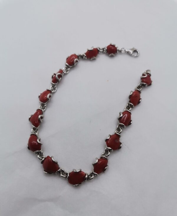 PULSERA CORAL ROJO ENGARZADO INDIVIDUALMENTE PLATA - Imagen 2