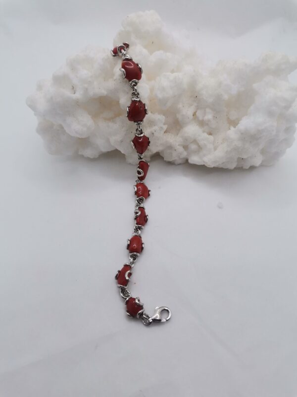 PULSERA CORAL ROJO ENGARZADO INDIVIDUALMENTE PLATA