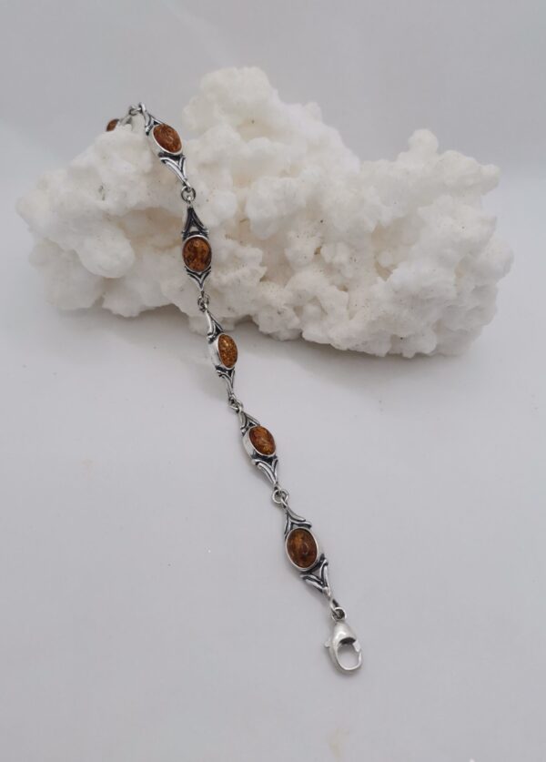 PULSERA PLATA Y AMBAR SIETE OVALOS