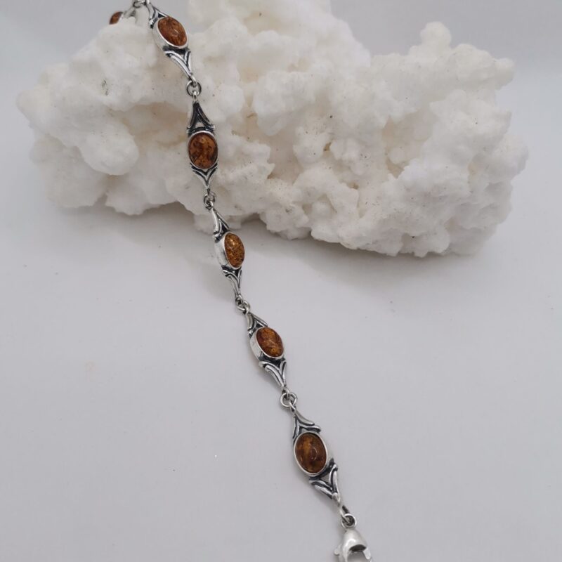 PULSERA PLATA Y AMBAR SIETE OVALOS
