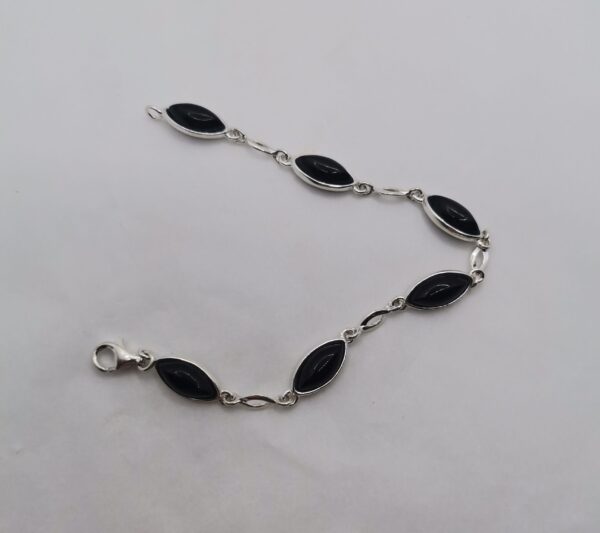 PULSERA PLATA Y AZABACHE OVALADO DOS PUNTAS - Imagen 2